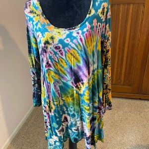 Kathmandu Tie Dye Dress BOHO hippie festival Bright Colorful -XL